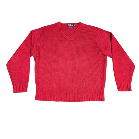 Vintage Polo By Ralph‎ Lauren Sweater Mens XL Red Lambs Wool V Neck Grandpa - Picture 2 of 16